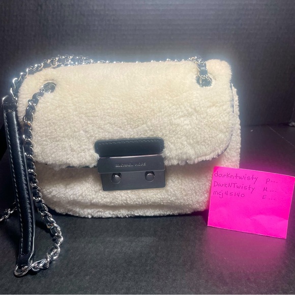 BNWT MICHAEL KORS SLOAN CROSSBODY GENUINE SHEARLING SILVER TONE CHAIN HARDWARE - Picture 1 of 15